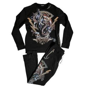 Balmain Cotton Panther Black Athletic Set Size XL